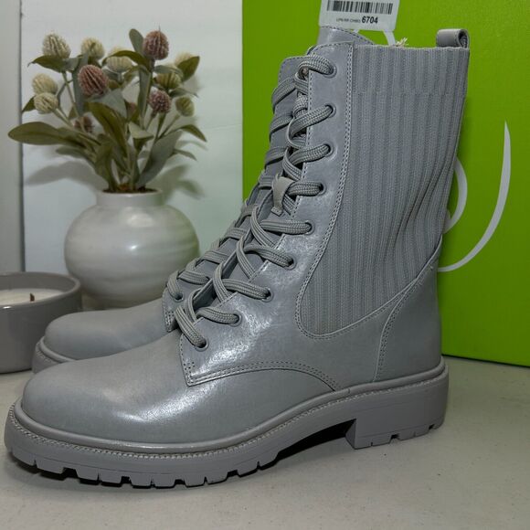 Sam Edelman Lydell Lace Up Combat Boot Pebble Grey Block Heel Women's US 8.5M - Picture 3 of 8
